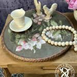 Tablett - Lazy Susan - Drehteller Elfen & Helden „Apfelblüten“ Vintage - handbemalt - Unikat