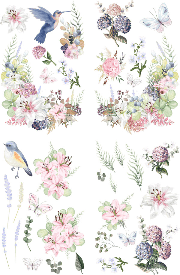 Belles & Whistles Transfer Hydrangea and Lillies 15.24 cm x 30.48 cm