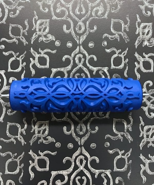 Musterwalze - Strukturwalze - Stempelwalze (blau) inklusive Griff + Schaumstoffrolle Moroccan Damask
