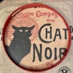 Tablett Elfen & Helden „Chat Noir“ Vintage-Charme mit Pariser Flair in Schwarz/Rot/Burlap - handbemalt - Unikat
