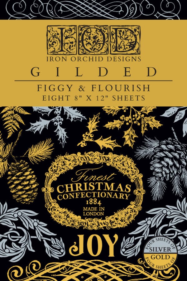 IOD Decor Transfer Figgy & Flourish Gold und Silber Foil 8 x 12 inch Block