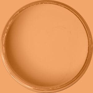 Dixie Belle Silk All-in-One-Mineralfarbe „Sunset Horizon“ – apricotfarbene Farbe in einem offenen Farbbehälter, von oben auf gleichfarbigem Hintergrund.